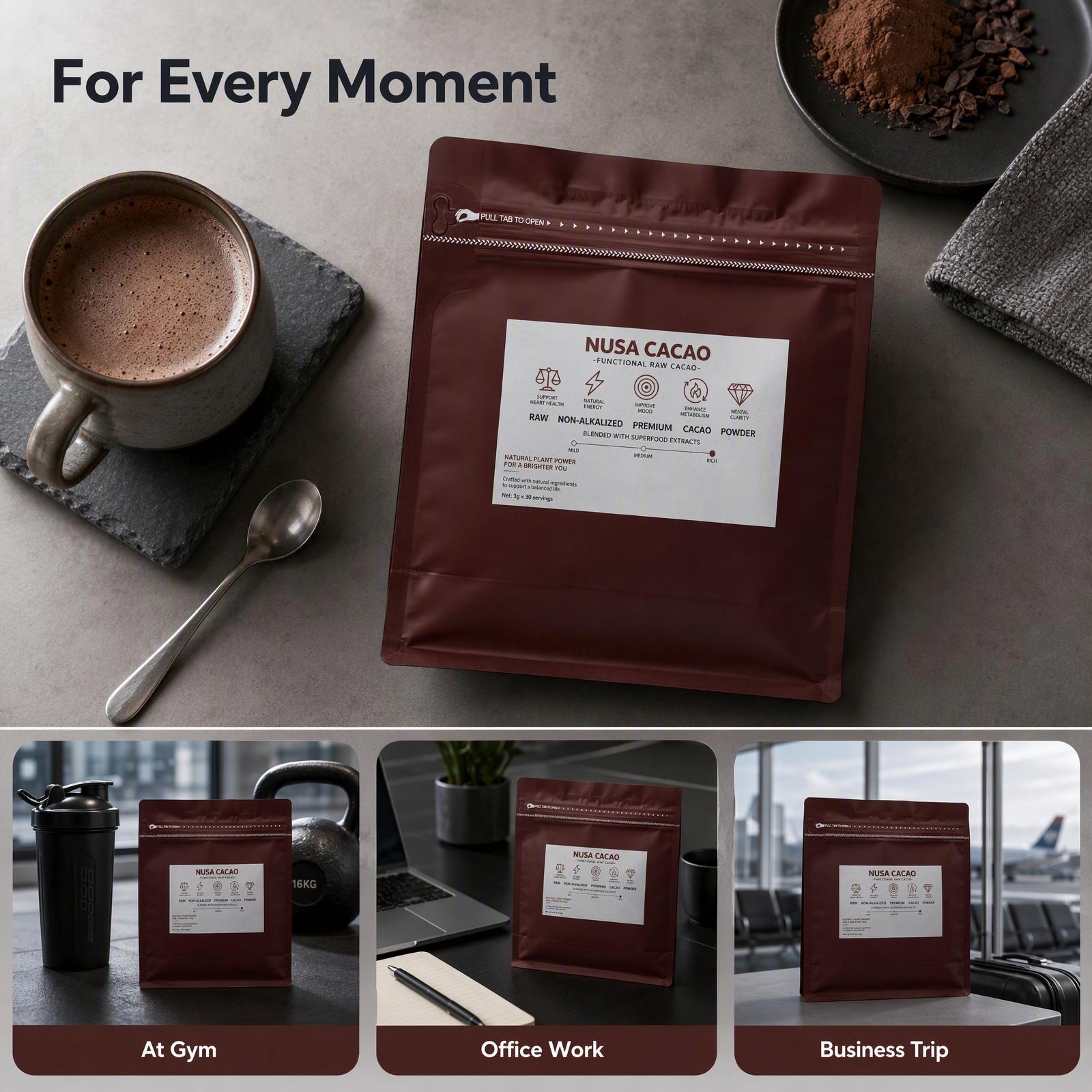 NUSA CACAO- Raw Cacao Powder Blended with Functional Chinese Herbal Extracts with Mini Customization on Private Labeling