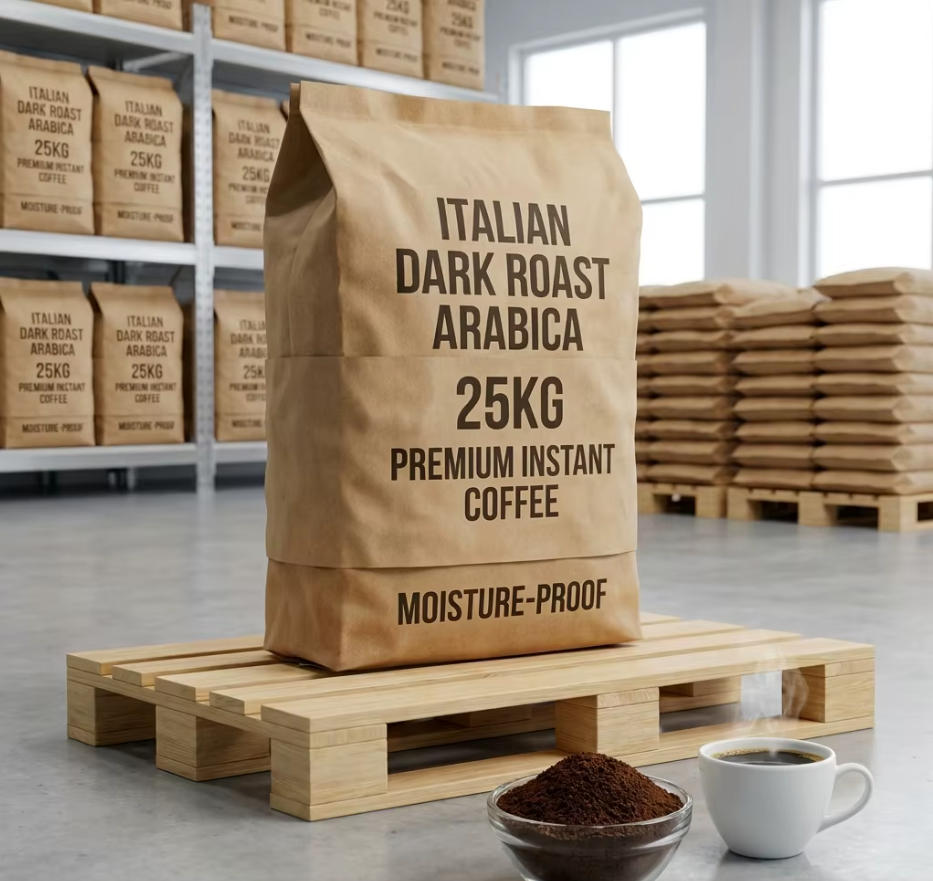 Premium Italian Dark Roast Arabica Instant Coffee Powder (25kg Bulk)